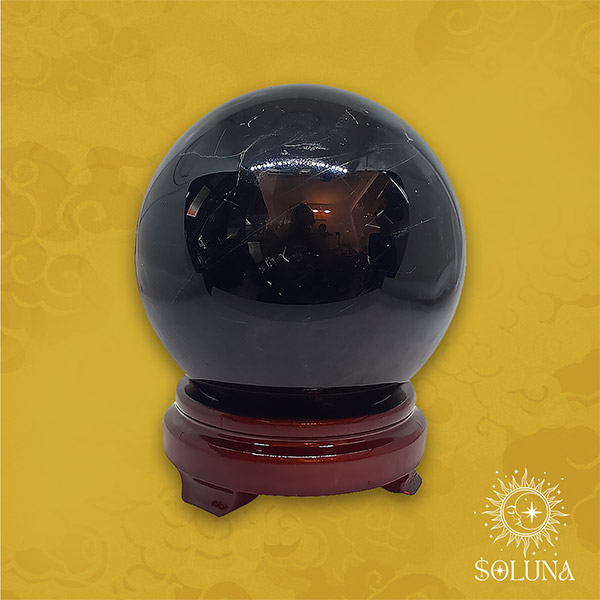 Quả Cầu Thạch Anh Đen SOLUNA, màu đen tuyền, trấn trạch tối thượng và hóa giải sát khí.